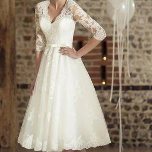 A-Line Wedding Dress , Tea Length SZ14